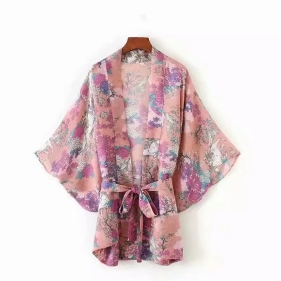 SOLD OUT Boho Pink Unicorn Horses Coverup Kimono Robe Wrap - Picture 3 of 8